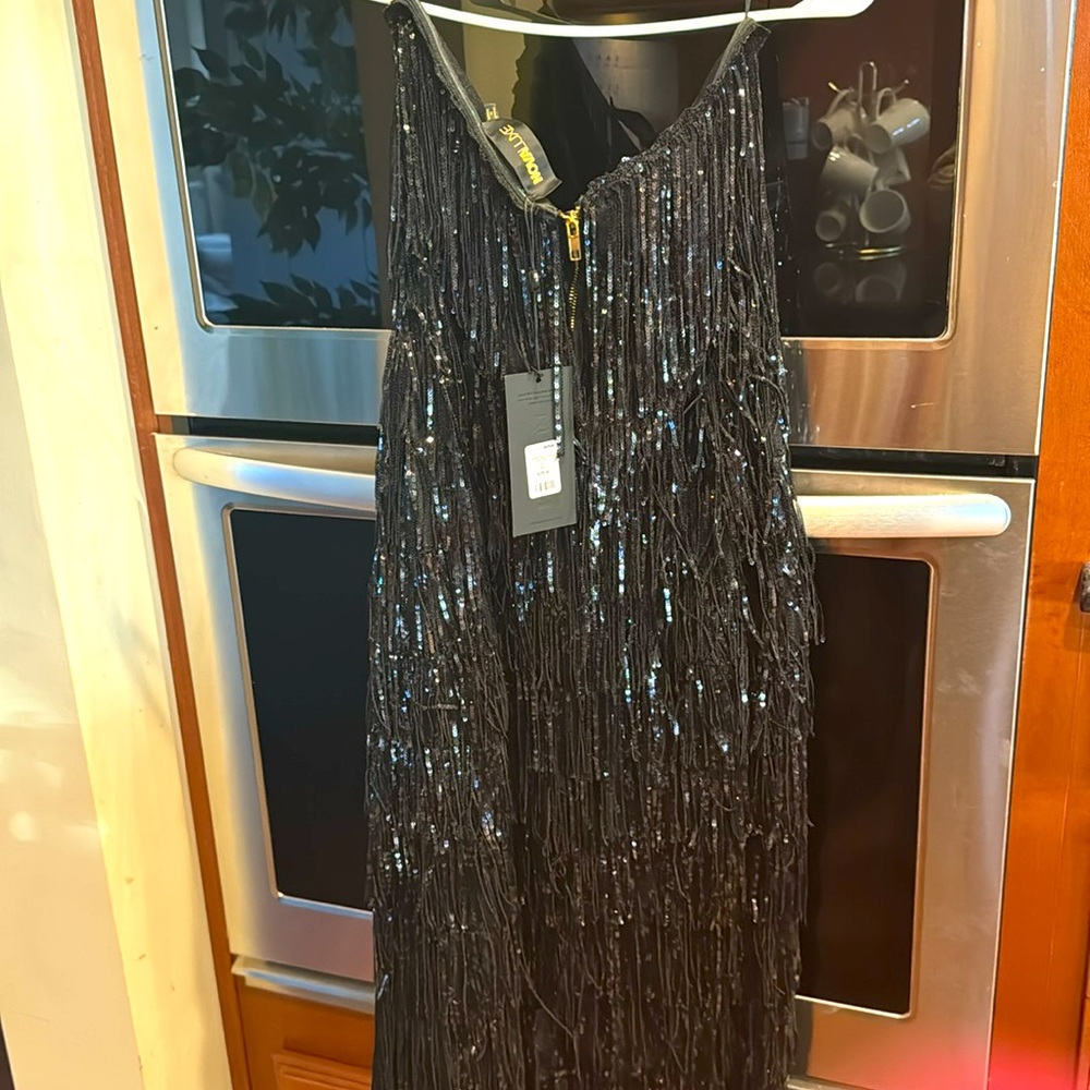 Chantilly Sequin Fringe Maxi Dress - Black - Picture 7 of 8